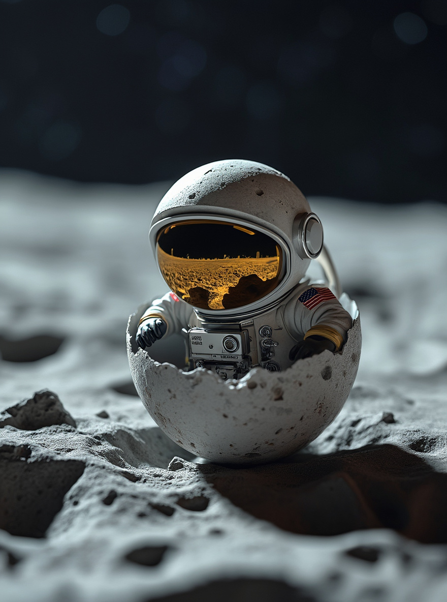 Astronaut hatching from Egg on Moon